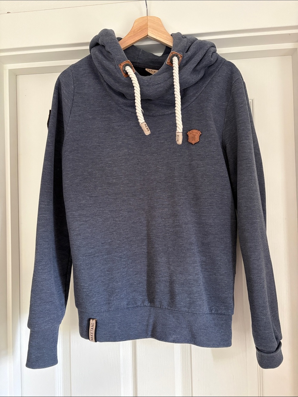 Naketano Women's Navy Crewneck Sweater with Rope Drawcords